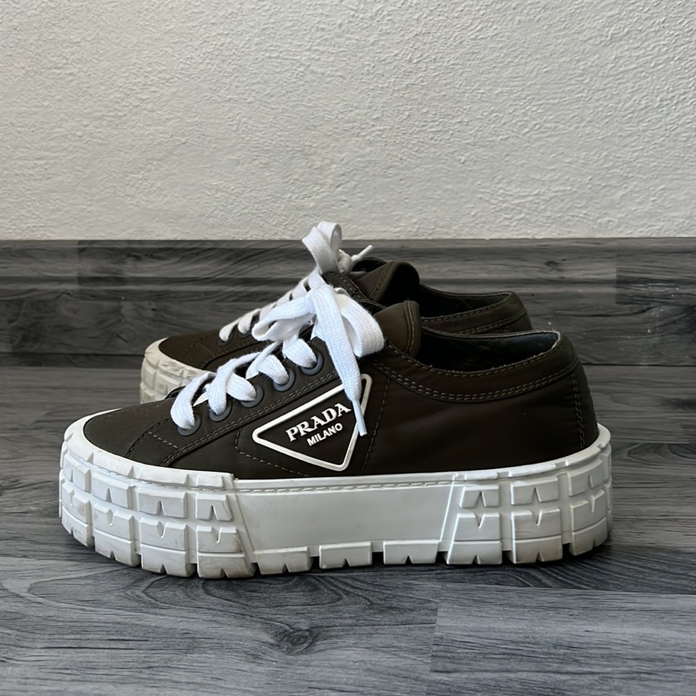 PRADA Double Wheel nylon gabardine Military Green Sneakers